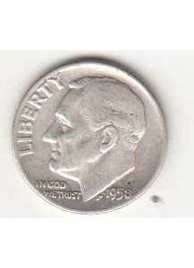 1958 - 10 Cents (Dime) Argento Dollaro Stati Uniti Roosevelt  Dime BB++